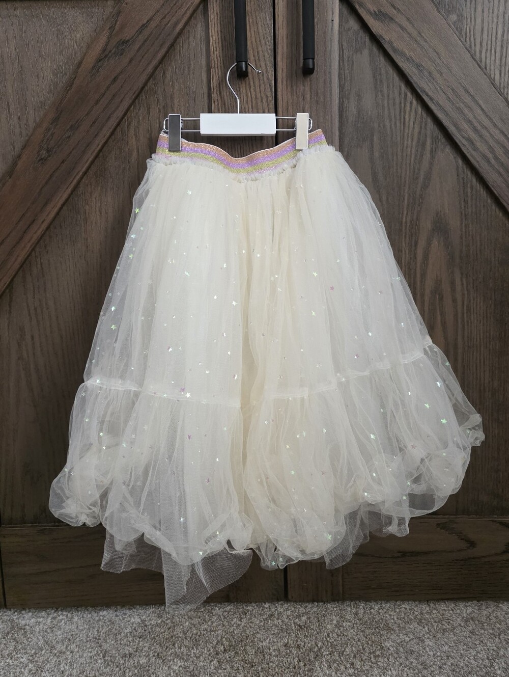 Lola + The Boys Cream Tulle Skirt with Iridescent Waistband